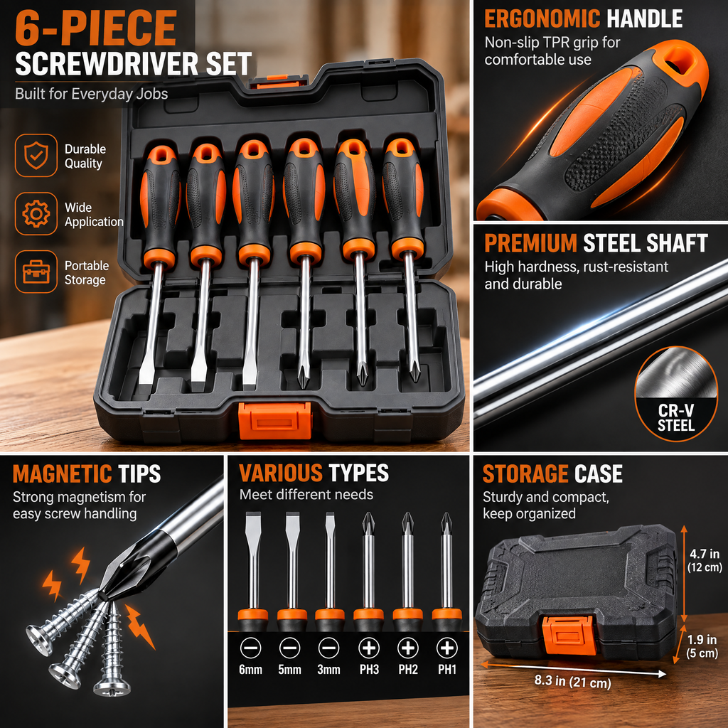 voqzunir 6-Piece Screwdriver Set with Carrying Case — features and use