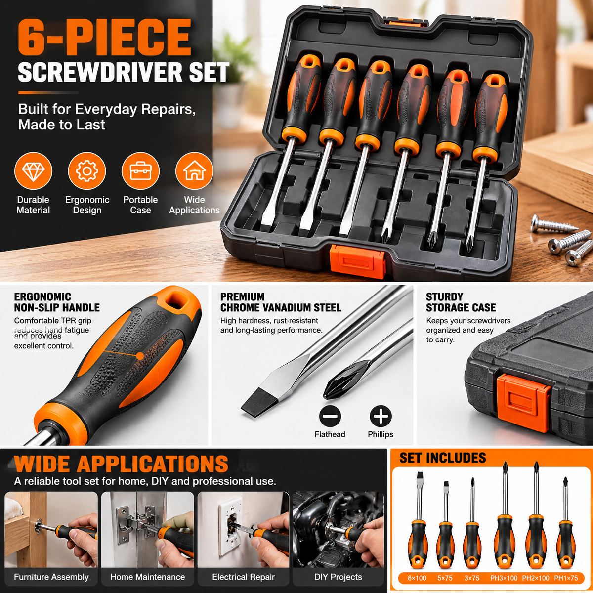 voqzunir 6-Piece Screwdriver Set with Carrying Case — features and use