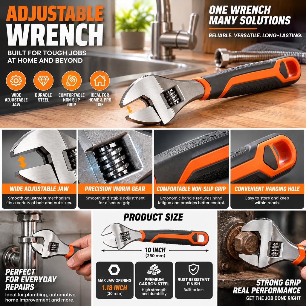 voqzunir Adjustable Wrench with Comfort Grip — features and use