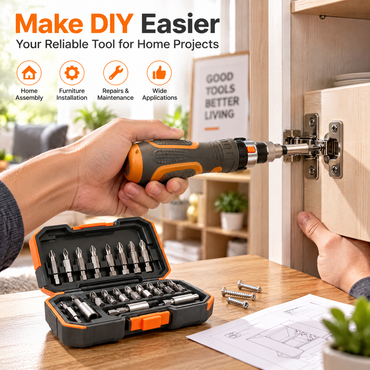 voqzunir Ratcheting Screwdriver and Bit Set with Case — features and use
