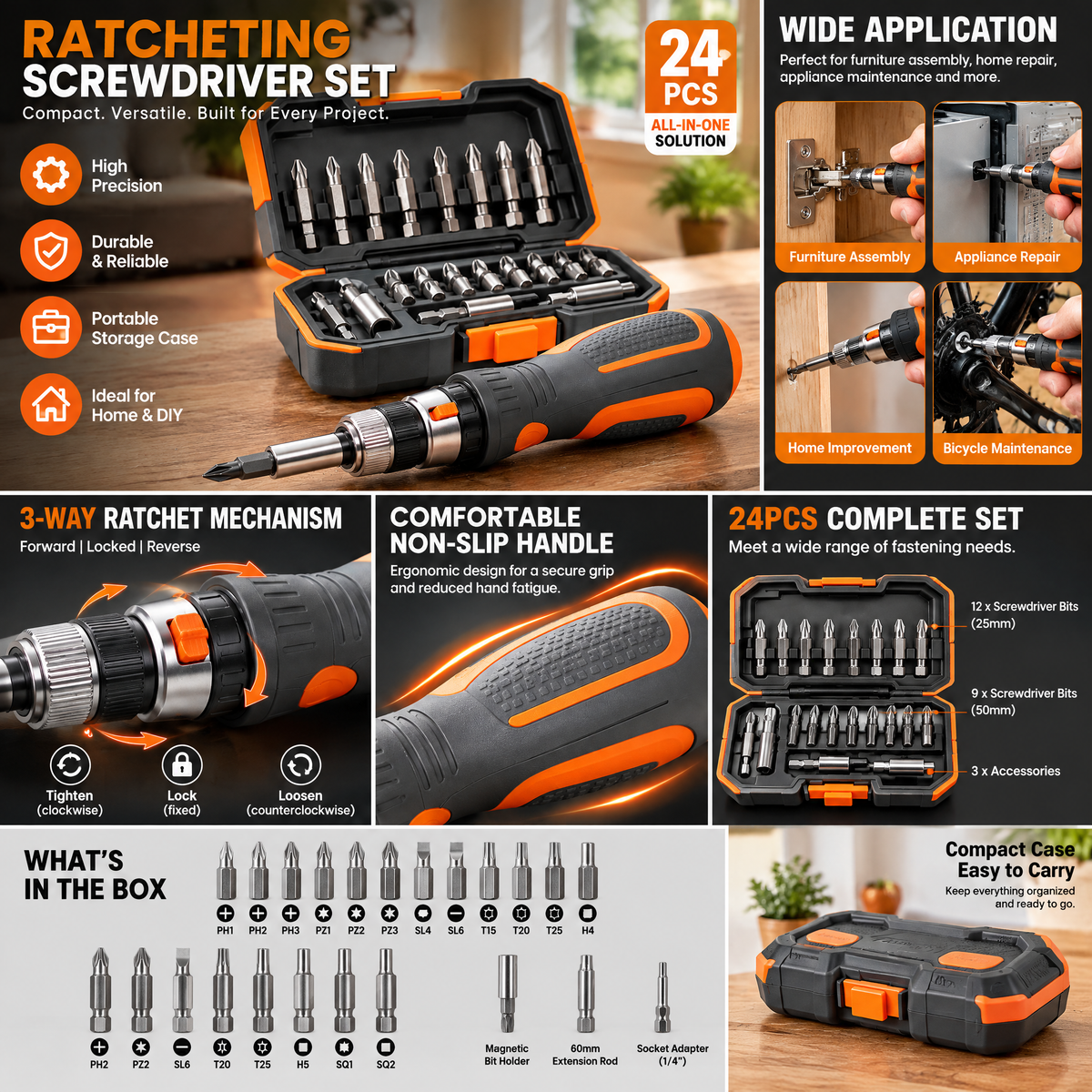 voqzunir Ratcheting Screwdriver and Bit Set with Case — features and use