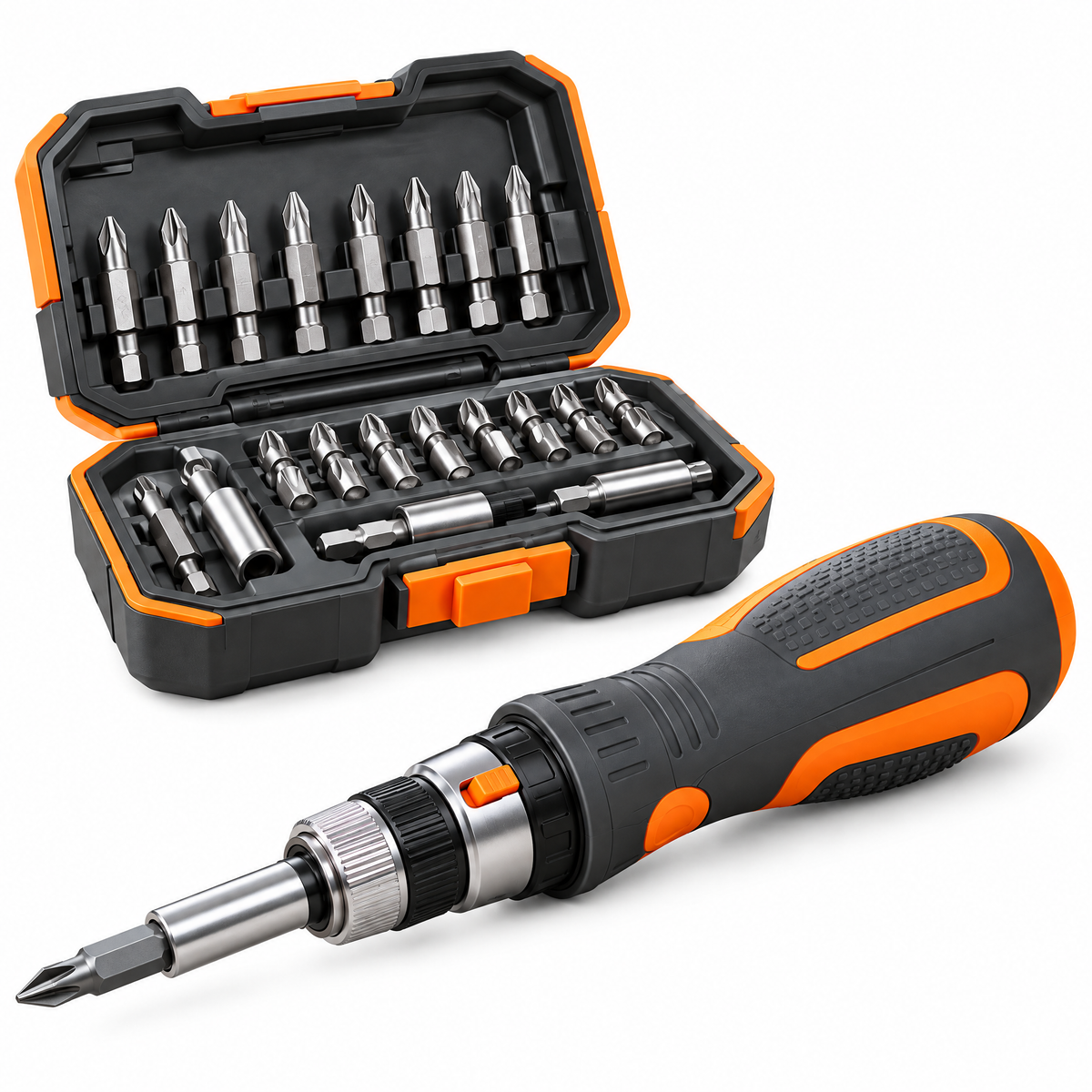 voqzunir Ratcheting Screwdriver and Bit Set with Case — isolated product view
