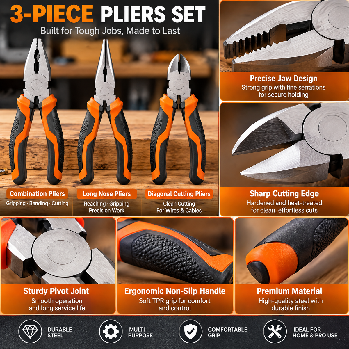 voqzunir 3-Piece Pliers Set — features and use