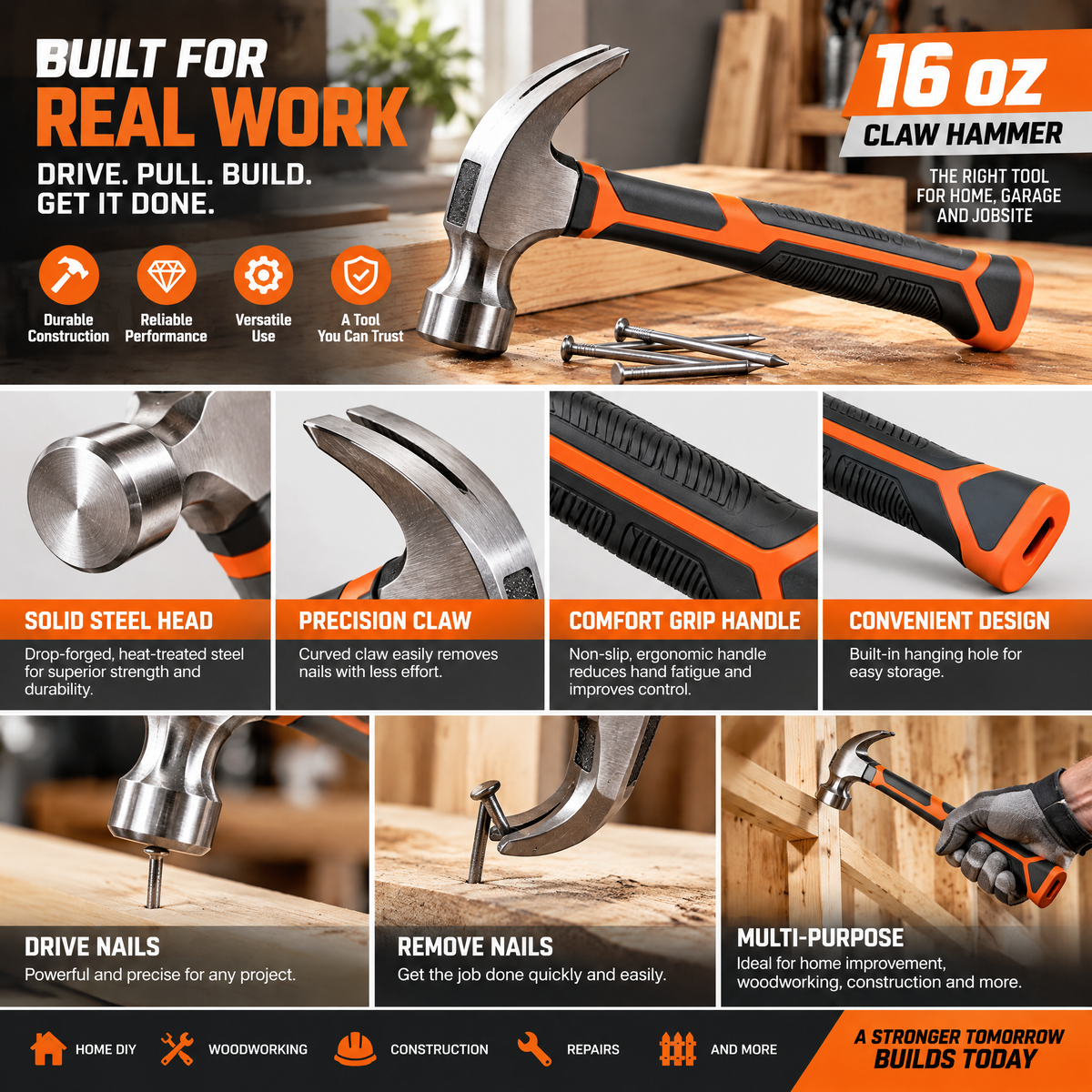 voqzunir Claw Hammer with Textured Grip — features and use