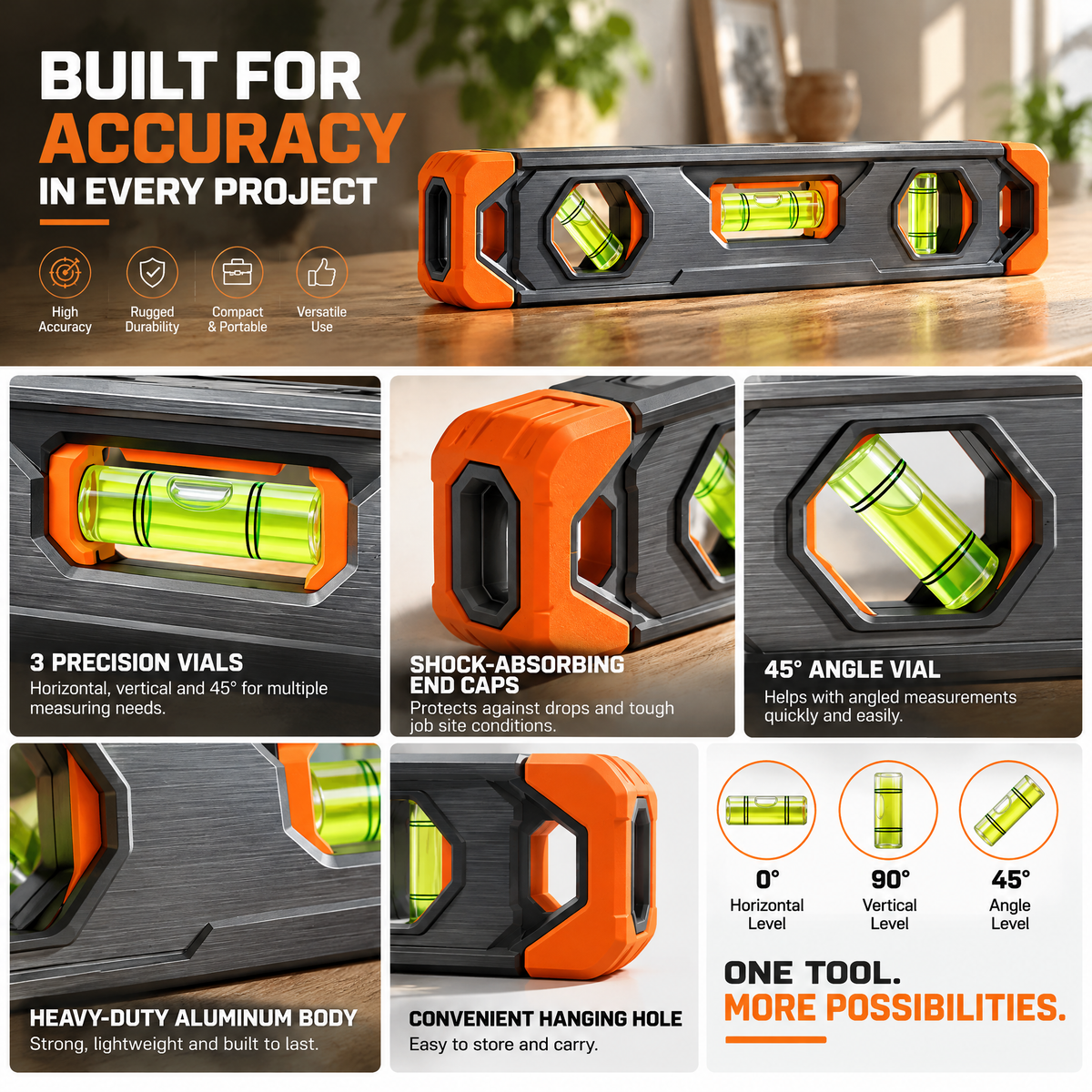 voqzunir 3-Vial Spirit Level — features and use