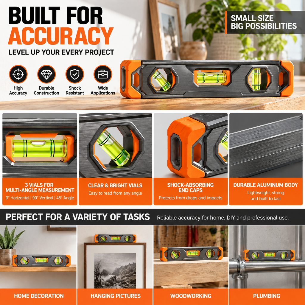 voqzunir 3-Vial Spirit Level — features and use