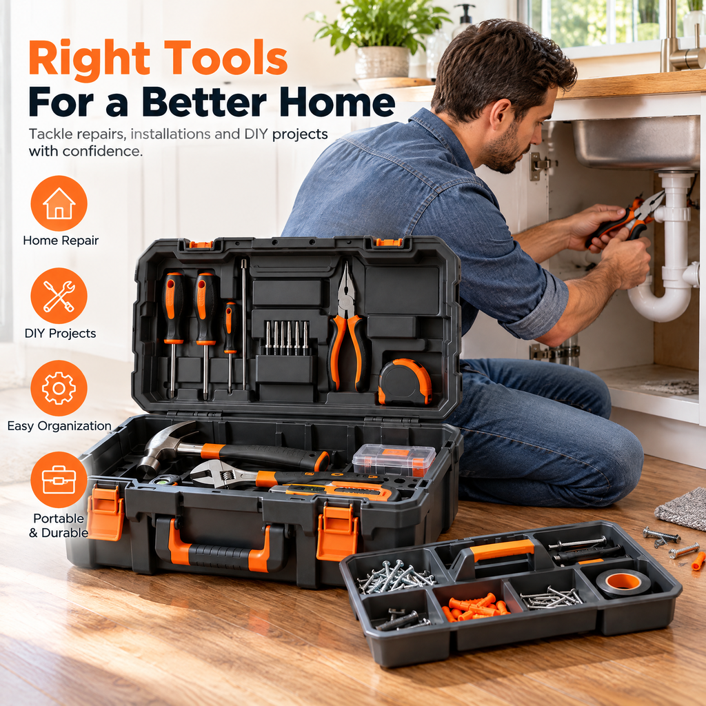 voqzunir Household Tool Kit with Carrying Case — features and use