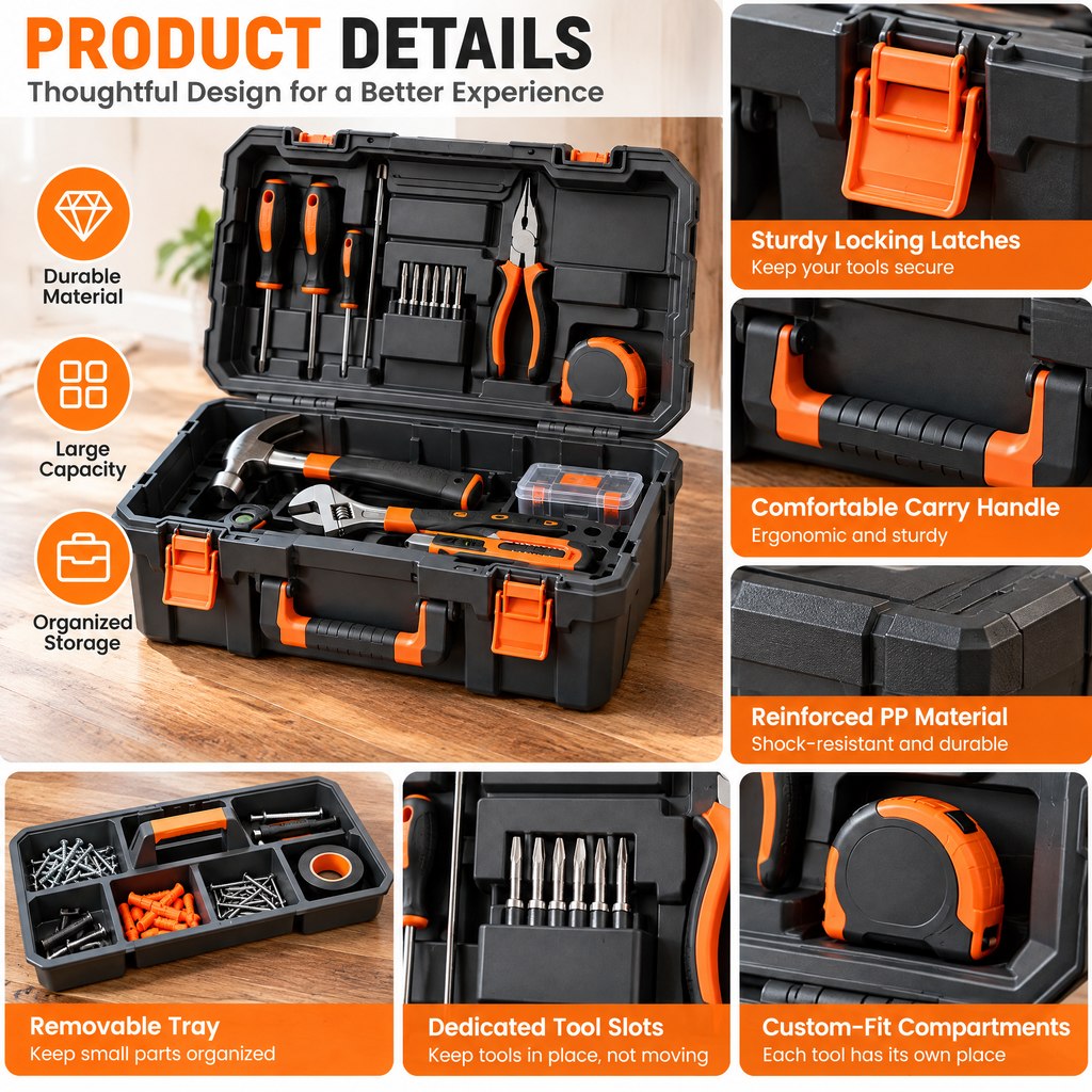 voqzunir Household Tool Kit with Carrying Case — features and use