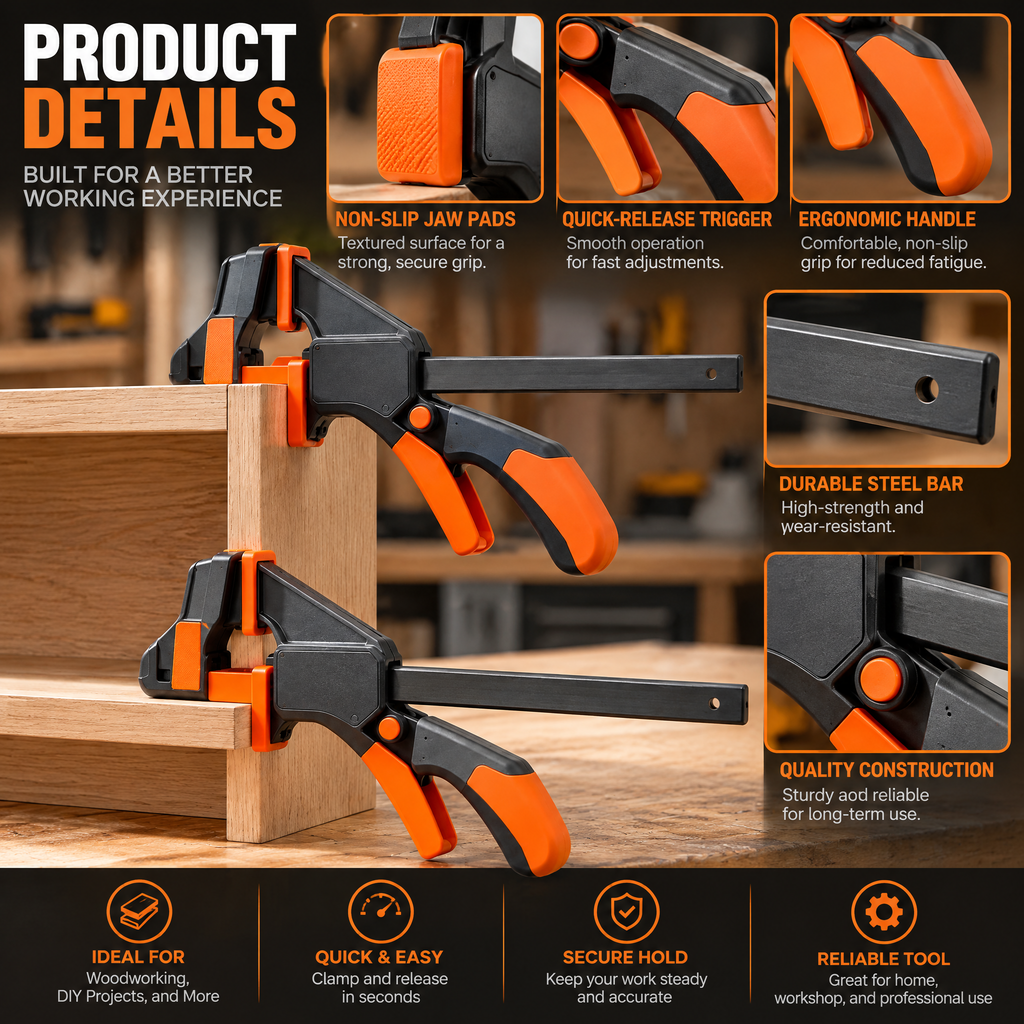voqzunir 2-Piece Quick-Grip Bar Clamp Set — features and use