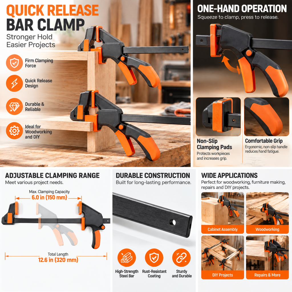 voqzunir 2-Piece Quick-Grip Bar Clamp Set — features and use