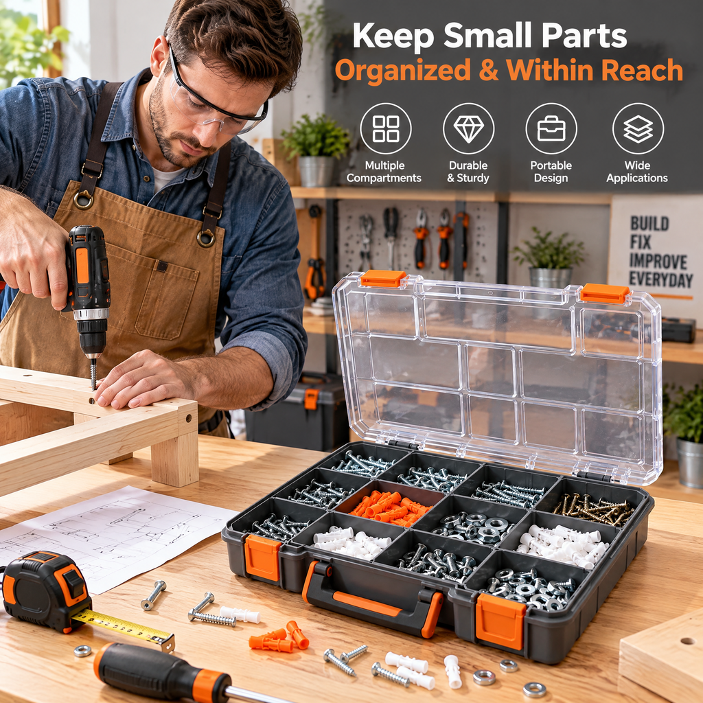 voqzunir Clear-Lid Small Parts Organizer — features and use