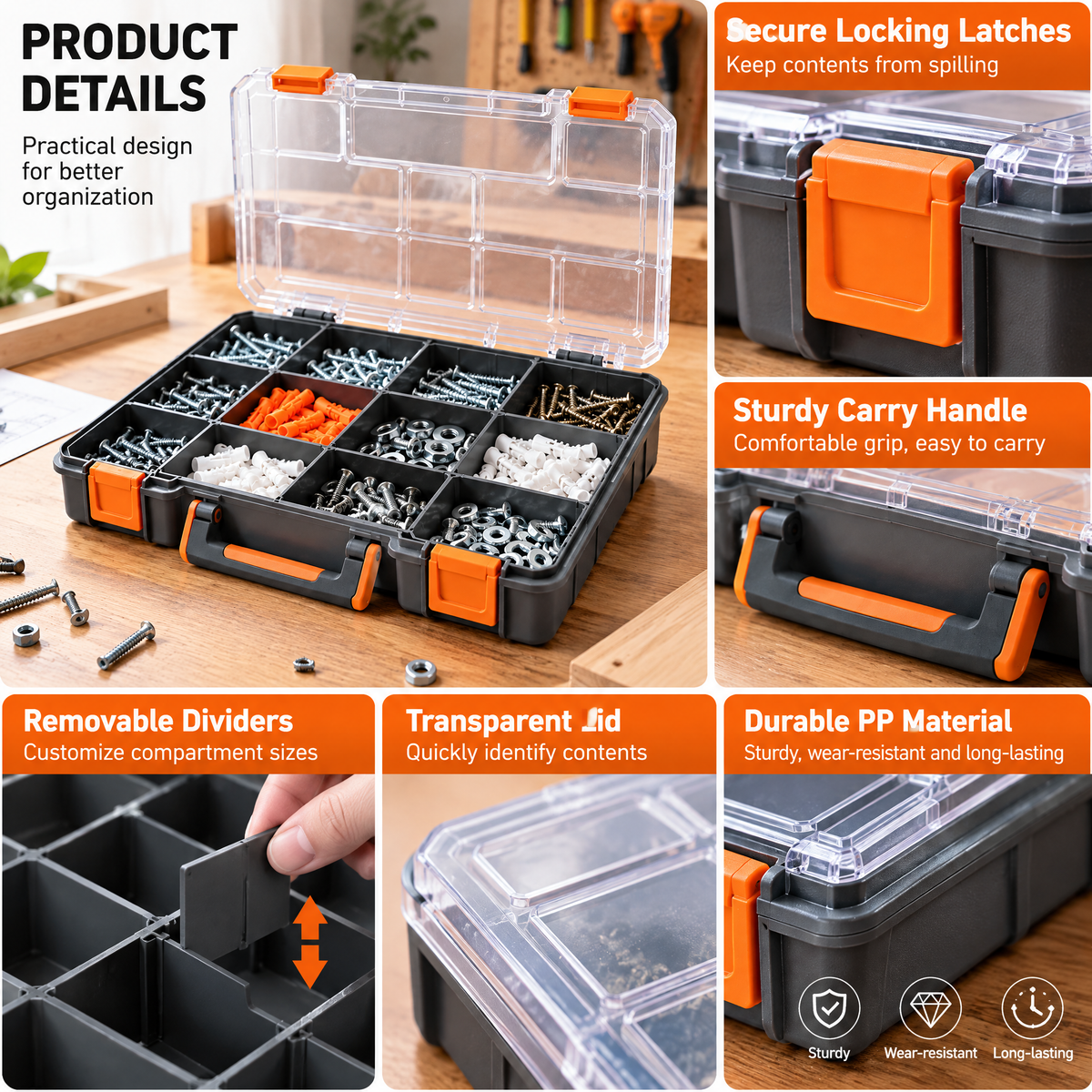 voqzunir Clear-Lid Small Parts Organizer — features and use